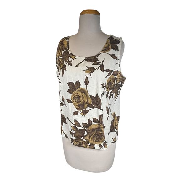 Hot Cotton 100% Linen White Green Rose Twin Set Small Tank High Waisted Pants - Picture 4 of 14